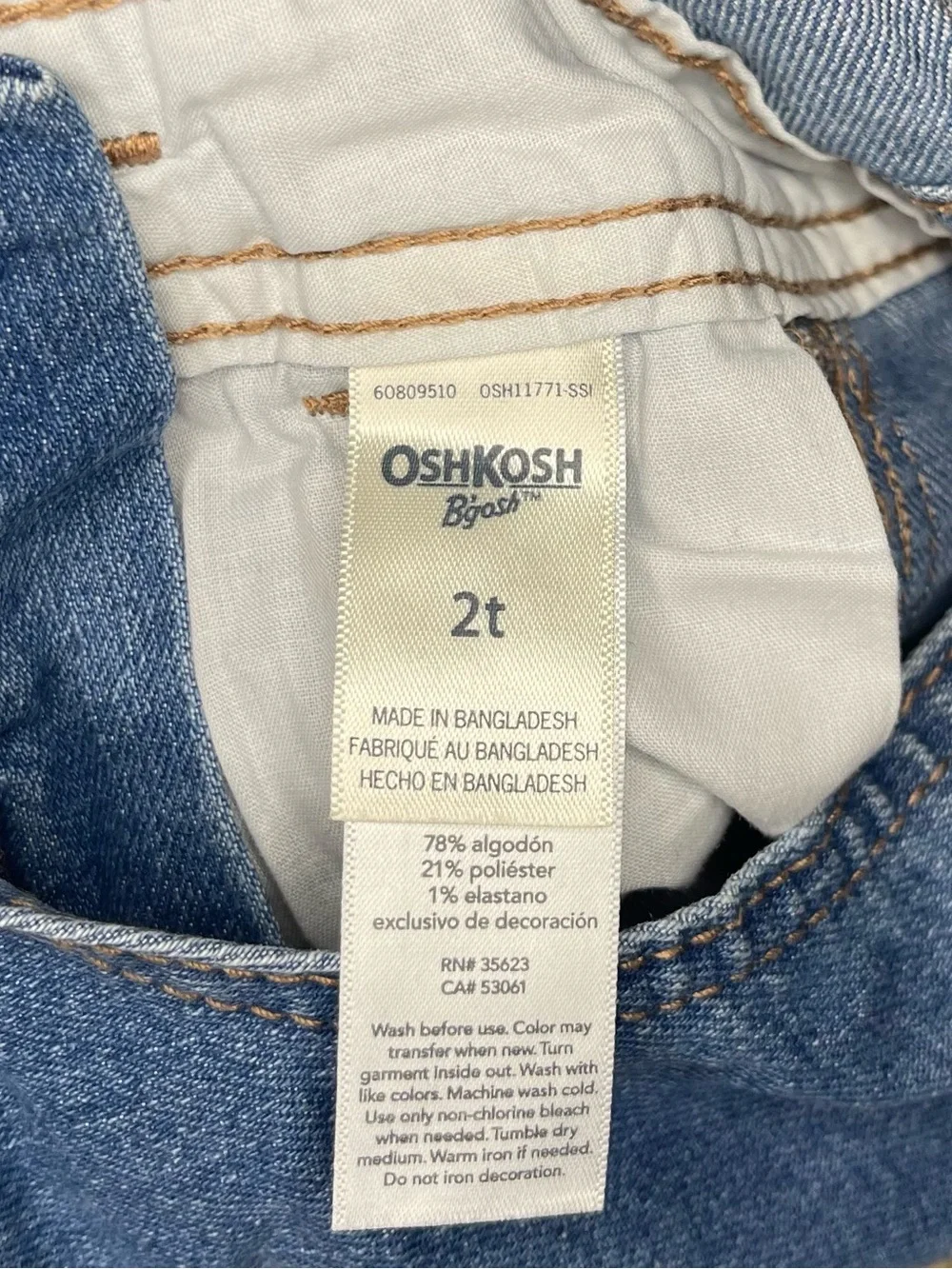 OshKosh B'gosh Blue Denim Floral Embroidered Kids Short Overalls - Picture 3 of 4